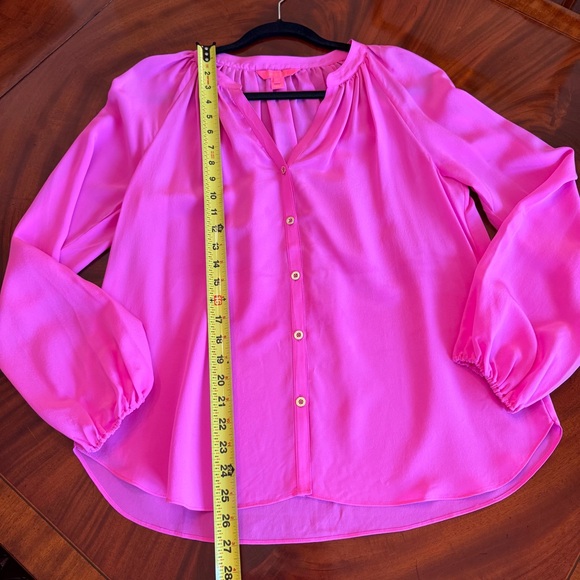 Lilly Pulitzer Saige Silk Top Orchid Oasis - Size Medium. - Picture 10 of 11